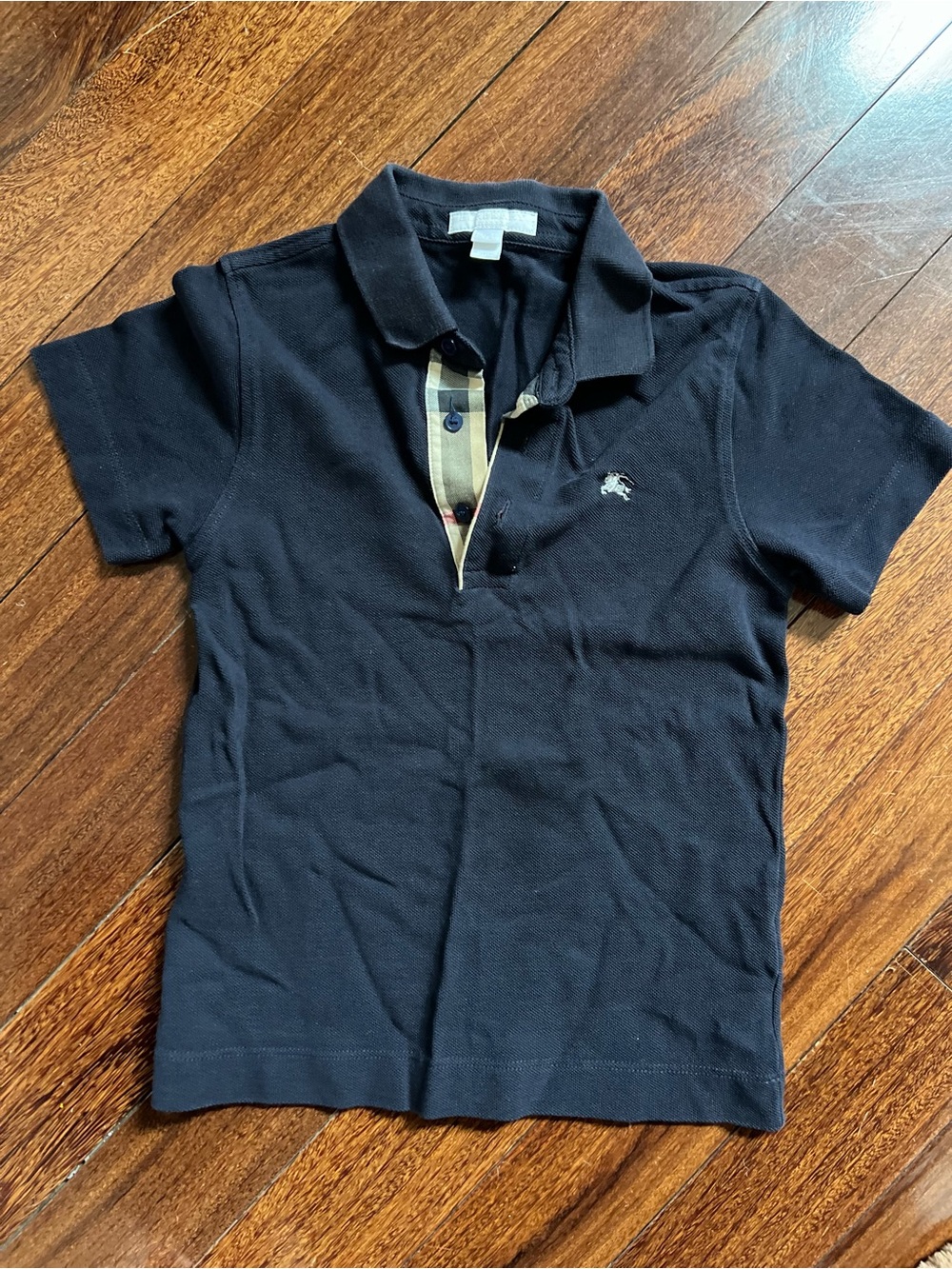 Burberry Navy Kids Polo with Signature Check Placket